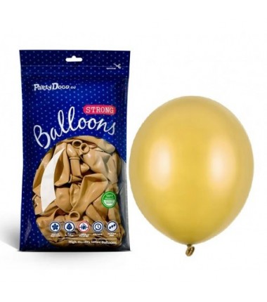 Balony metaliczne Strong 30 cm złote błyszczące Metallic Gold - 100 sztuk