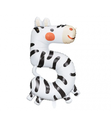 Balon foliowy Cyfra 5 - Zebra 68x98 cm