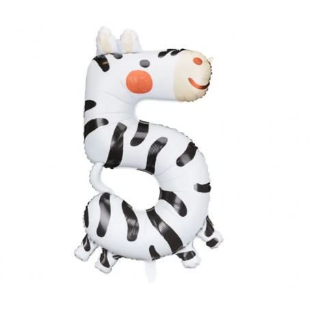Balon foliowy Cyfra 5 - Zebra 68x98 cm