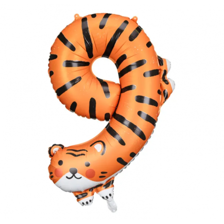 Balon foliowy Cyfra 9 - Tygrys 64x87 cm
