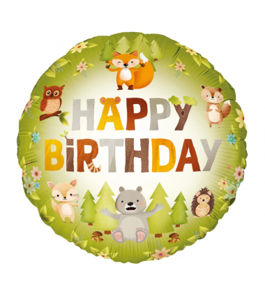 Balon foliowy Happy Birthday Leśni przyjaciele 45cm