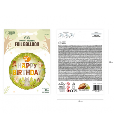 Balon foliowy Happy Birthday Leśni przyjaciele 45cm