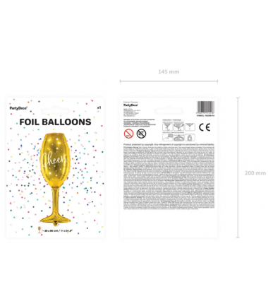 Balon foliowy Kieliszek 28x80cm, złoty