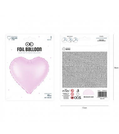 Balon foliowy Serce 45 cm - liliowy matowy