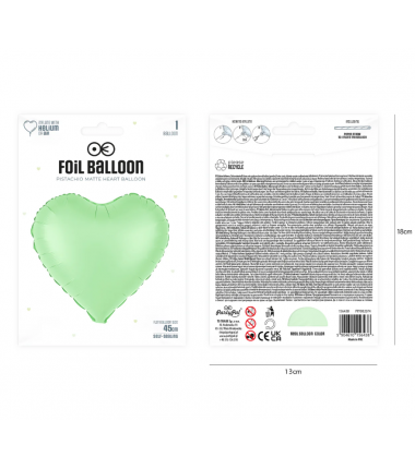 Balon foliowy Serce 45 cm - pistacjowy matowy