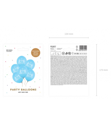 Balony 30 cm happy birthday niebieskie - op. 6 sztuk