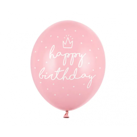 Balony 30 cm happy birthday P. Baby Pink - op. 6 sztuk
