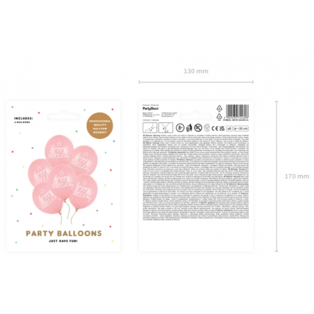 Balony 30 cm happy birthday P. Baby Pink - op. 6 sztuk