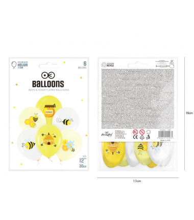 Balony Pszczoły 30 cm - zestaw 6 sztuk