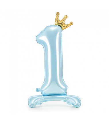 Stojący balon foliowy cyfra 1 - 84 cm błękit