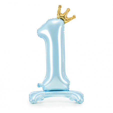 Stojący balon foliowy cyfra 1 - 84 cm błękit