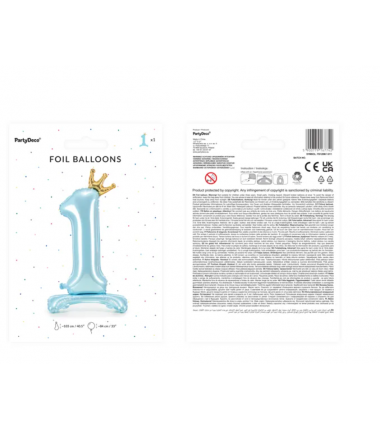 Stojący balon foliowy cyfra 1 - 84 cm błękit
