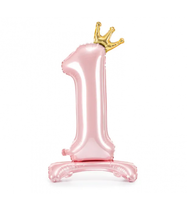 Stojący balon foliowy cyfra 1 - 84 cm jasny różowy