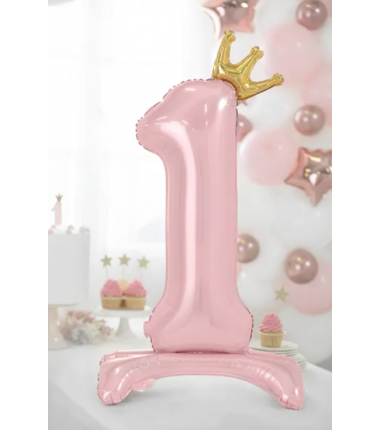 Stojący balon foliowy cyfra 1 - 84 cm jasny różowy