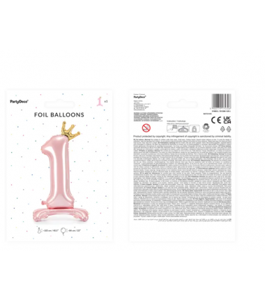 Stojący balon foliowy cyfra 1 - 84 cm jasny różowy