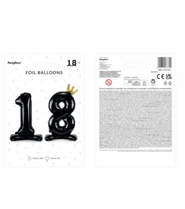 Stojący balon foliowy liczba 18 - 84 cm czarny