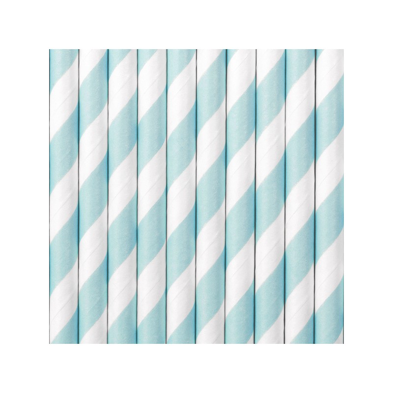Słomki papierowe jasnoniebieskie paski - 10 sztuk