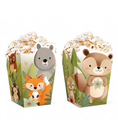 Pudełko na popcorn Leśni przyjaciele 8,5 x 15cm - 6 szt.
