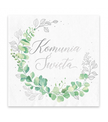 Serwetki komunijne Komunia Święta Eukaliptus srebrny 10szt.