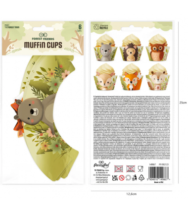 Papilotki do muffinek Leśni przyjaciele - 6 sztuk