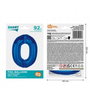 Balon foliowy Cyfra 0 - 92 cm SMART - Niebieski