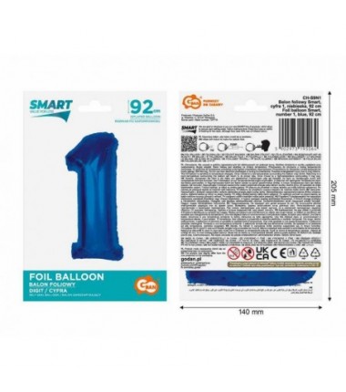 Balon foliowy Cyfra 1 - 92 cm SMART - Niebieski