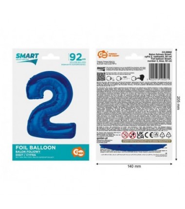 Balon foliowy Cyfra 2 - 92 cm SMART - Niebieski