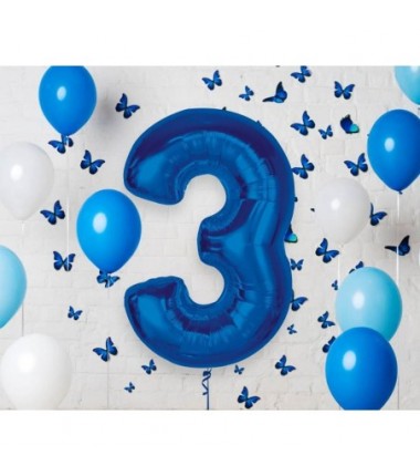 Balon foliowy Cyfra 3 - 92 cm SMART - Niebieski