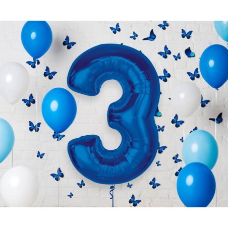 Balon foliowy Cyfra 3 - 92 cm SMART - Niebieski