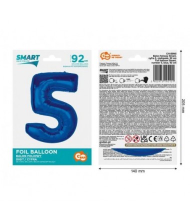Balon foliowy Cyfra 5 - 92 cm SMART - Niebieski
