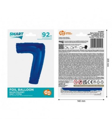 Balon foliowy Cyfra 7 - 92 cm SMART - Niebieski