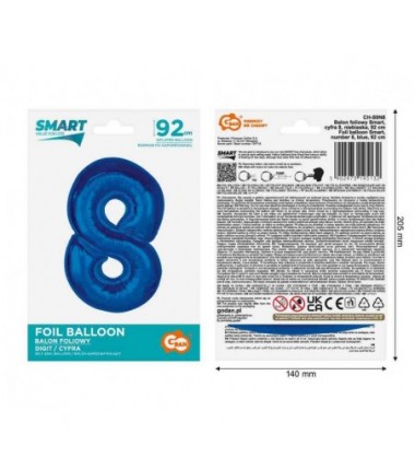 Balon foliowy Cyfra 8 - 92 cm SMART - Niebieski