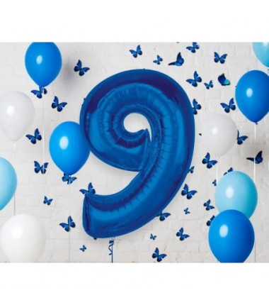 Balon foliowy Cyfra 9 - 92 cm SMART - Niebieski