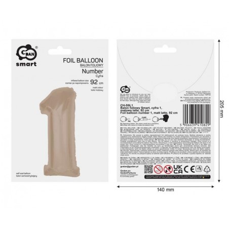 Balon foliowy Cyfra 1 - 92 cm SMART -  Matowe latte