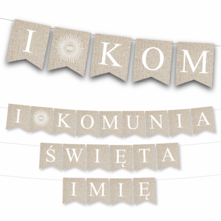 Girlanda I KOMUNIA ŚWIĘTA + Imię Dziecka - Kraft