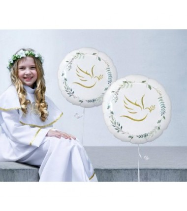 Balon foliowy Gołąbek z listkami okrągły ok. 46 cm