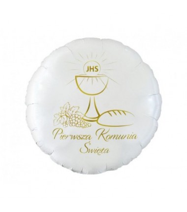Balon foliowy Pierwsza Komunia Święta (kielich) okrągły ok. 46 cm