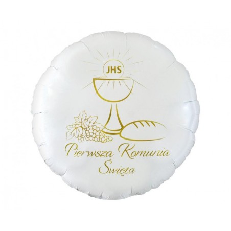Balon foliowy Pierwsza Komunia Święta (kielich) okrągły ok. 46 cm