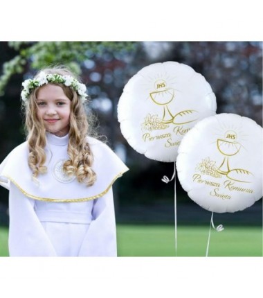 Balon foliowy Pierwsza Komunia Święta (kielich) okrągły ok. 46 cm