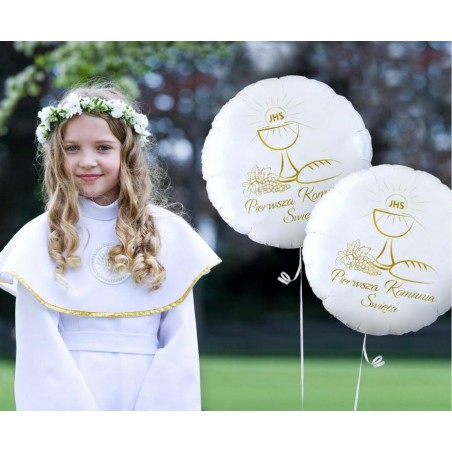 Balon foliowy Pierwsza Komunia Święta (kielich) okrągły ok. 46 cm