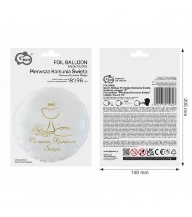 Balon foliowy Pierwsza Komunia Święta (kielich) okrągły ok. 46 cm