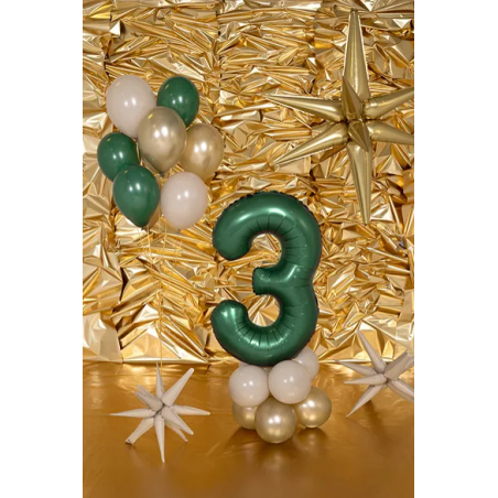 Balon foliowy Cyfra 3 - 86 cm - Butelkowa zieleń PARTY DECO