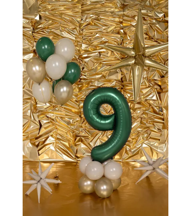 Balon foliowy Cyfra 9 - 86 cm - Butelkowa zieleń PARTY DECO