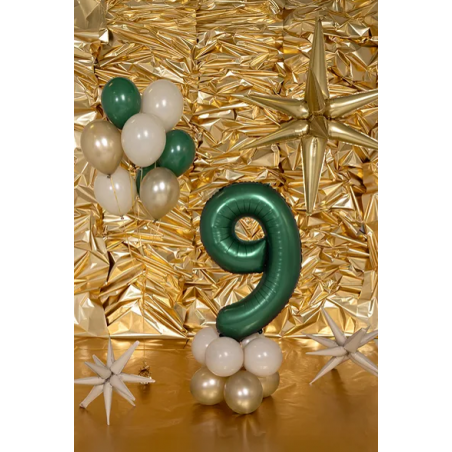 Balon foliowy Cyfra 9 - 86 cm - Butelkowa zieleń PARTY DECO