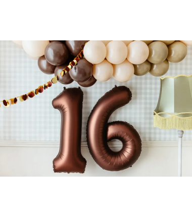 Balon foliowy Cyfra 6 - 86 cm - Mocca satynowy