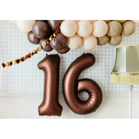 Balon foliowy Cyfra 6 - 86 cm - Mocca satynowy