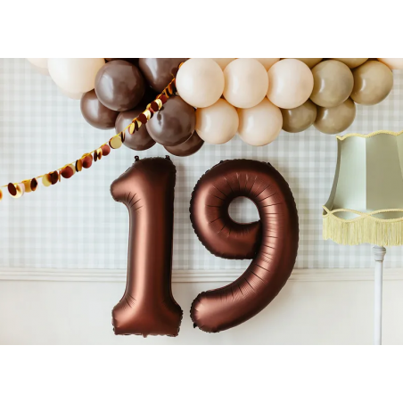 Balon foliowy Cyfra 9 - 86 cm - Mocca satynowy