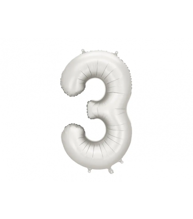 Balon foliowy Cyfra 3 - 86 cm - Srebrny satynowy