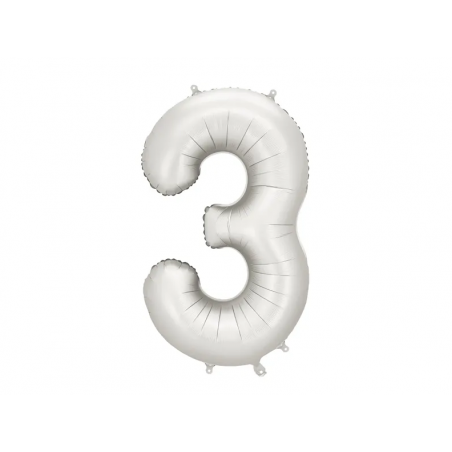 Balon foliowy Cyfra 3 - 86 cm - Srebrny satynowy