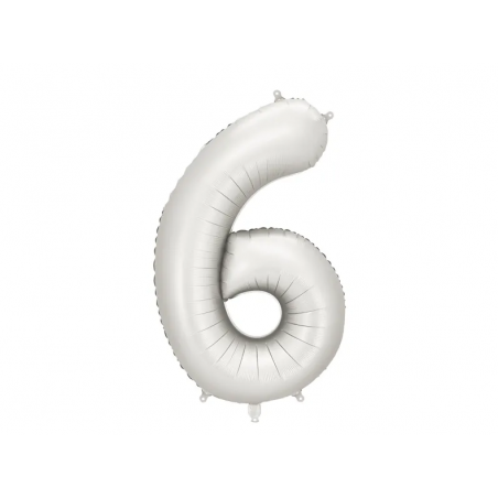 Balon foliowy Cyfra 6 - 86 cm - Srebrny satynowy